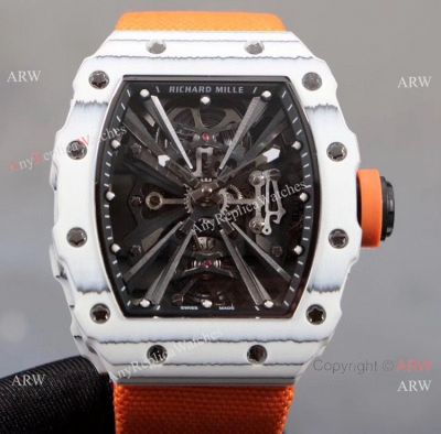 KV Factory Richard Mille RM 12-01 Tourbillon Watch Quartz fiber Case Orange Canvas Strap
